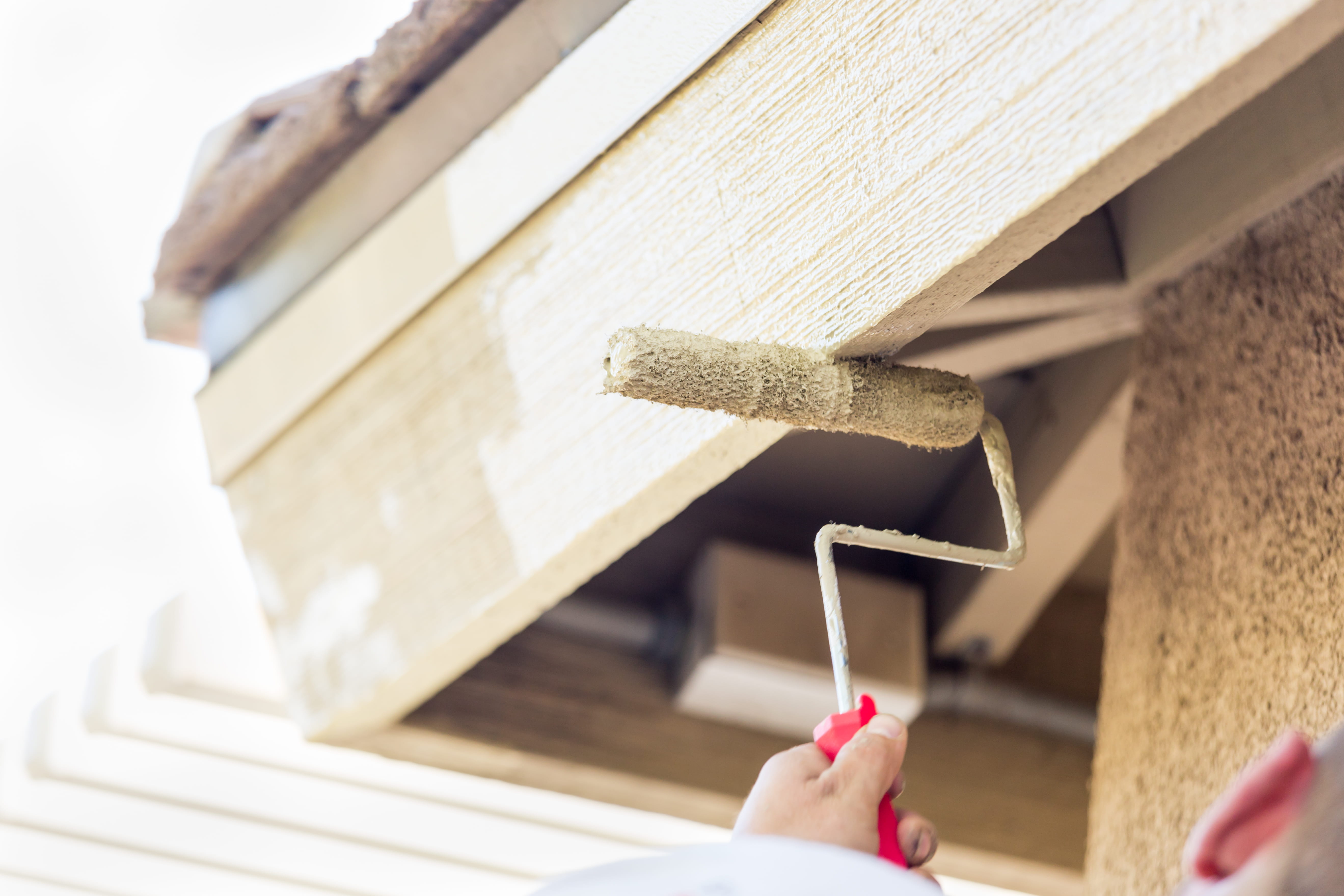 Professional painter rolling exterior wall